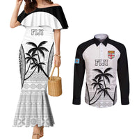 Custom Fiji Tapa Football Couples Matching Mermaid Dress and Long Sleeve Button Shirt Sporty Style LT05 White - Polynesian Pride