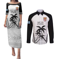 Custom Fiji Tapa Football Couples Matching Puletasi and Long Sleeve Button Shirt Sporty Style LT05 White - Polynesian Pride