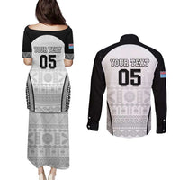 Custom Fiji Tapa Football Couples Matching Puletasi and Long Sleeve Button Shirt Sporty Style LT05 - Polynesian Pride