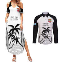 Custom Fiji Tapa Football Couples Matching Summer Maxi Dress and Long Sleeve Button Shirt Sporty Style LT05 White - Polynesian Pride