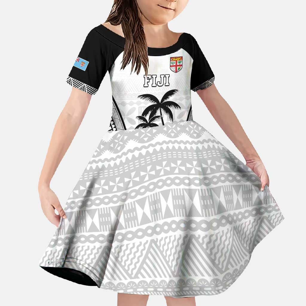 Custom Fiji Tapa Football Family Matching Mermaid Dress and Hawaiian Shirt Sporty Style LT05 Daughter's Dress White - Polynesian Pride