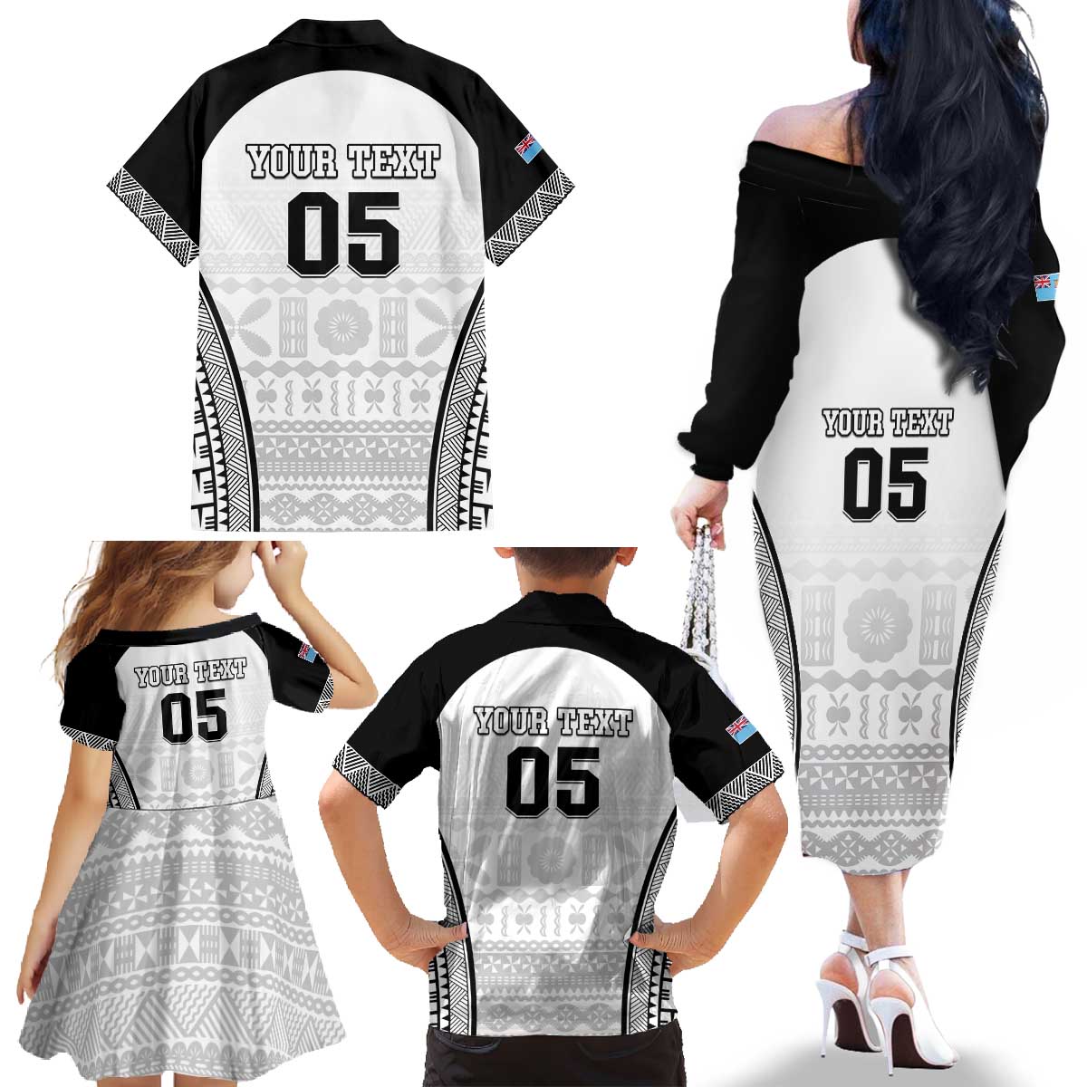 Custom Fiji Tapa Football Family Matching Off The Shoulder Long Sleeve Dress and Hawaiian Shirt Sporty Style LT05 - Polynesian Pride