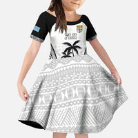Custom Fiji Tapa Football Family Matching Puletasi and Hawaiian Shirt Sporty Style LT05 Daughter's Dress White - Polynesian Pride