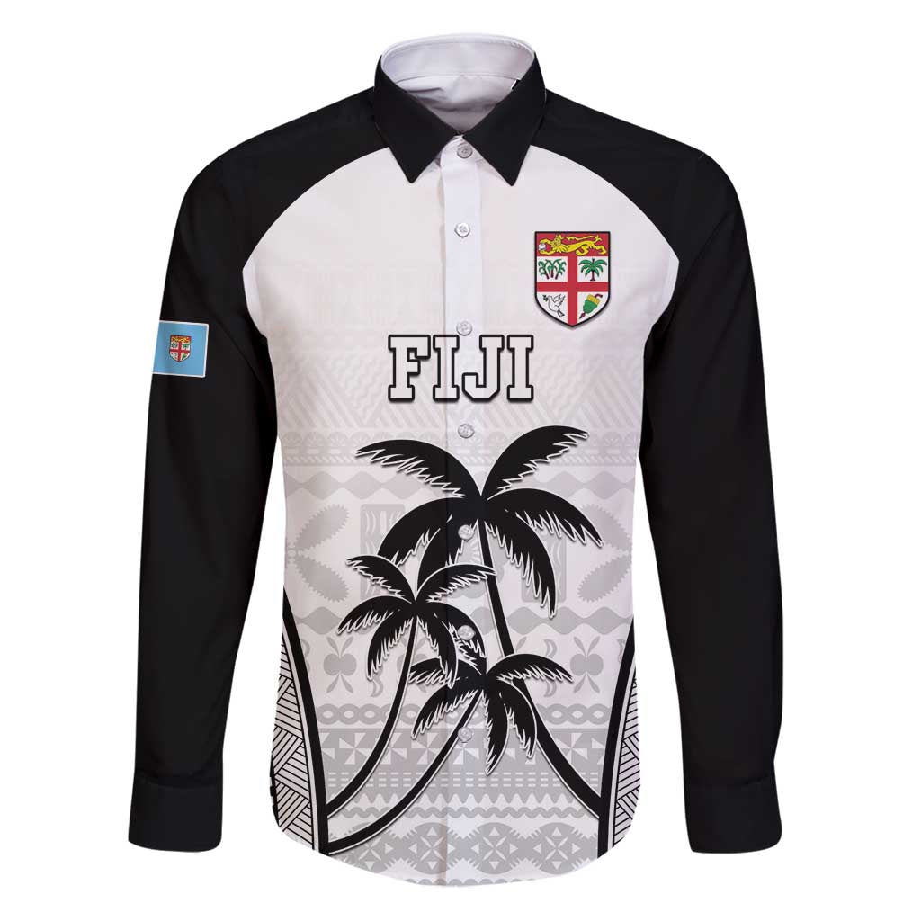 Custom Fiji Tapa Football Family Matching Puletasi and Hawaiian Shirt Sporty Style LT05 Dad's Shirt - Long Sleeve White - Polynesian Pride