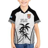 Custom Fiji Tapa Football Family Matching Short Sleeve Bodycon Dress and Hawaiian Shirt Sporty Style LT05 Son's Shirt White - Polynesian Pride