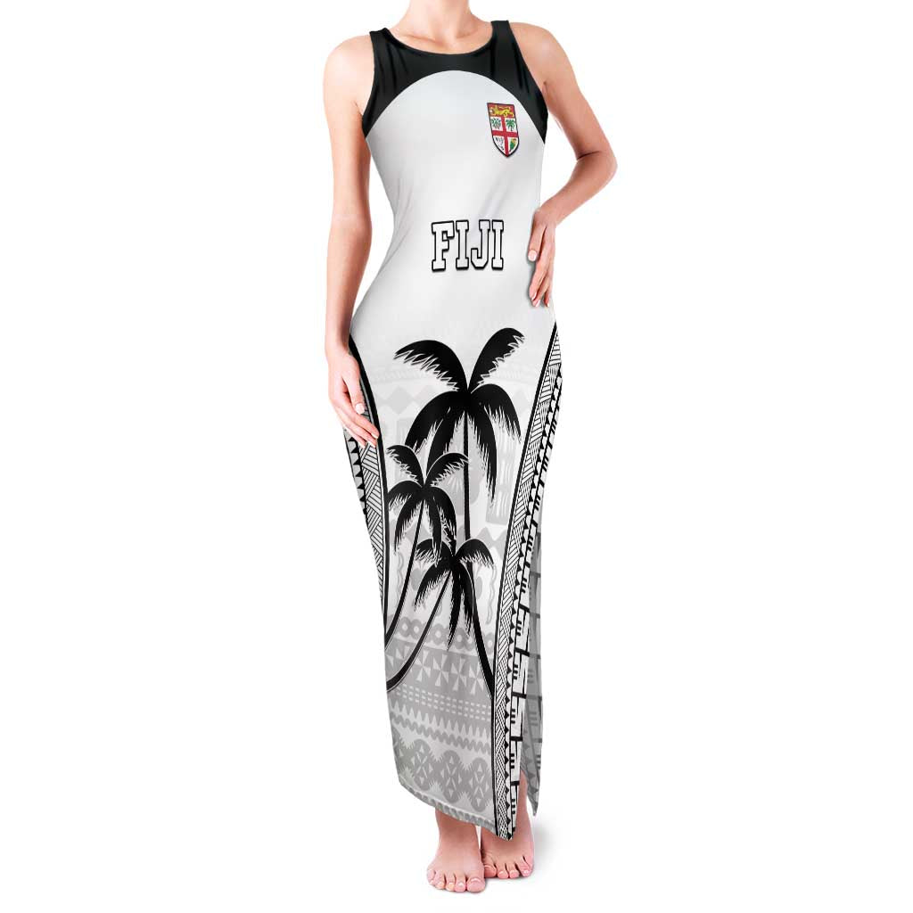 Custom Fiji Tapa Football Family Matching Tank Maxi Dress and Hawaiian Shirt Sporty Style LT05 Mom's Dress White - Polynesian Pride