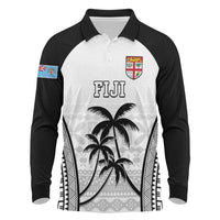 Custom Fiji Tapa Football Long Sleeve Polo Shirt Sporty Style LT05 White - Polynesian Pride