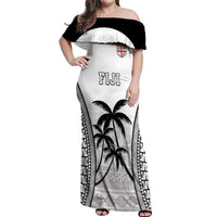Custom Fiji Tapa Football Off Shoulder Maxi Dress Sporty Style LT05 Women White - Polynesian Pride