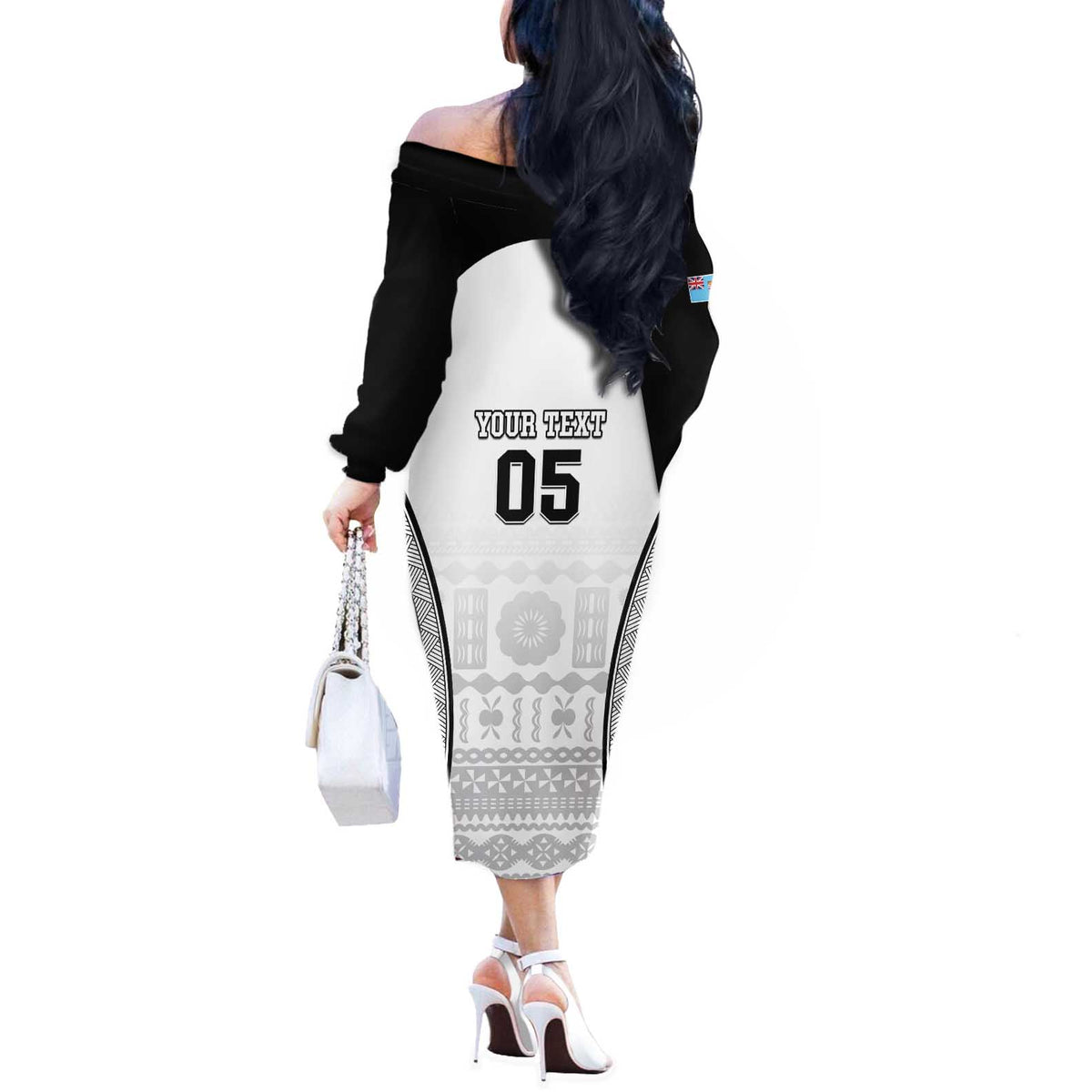 Custom Fiji Tapa Football Off The Shoulder Long Sleeve Dress Sporty Style LT05 - Polynesian Pride