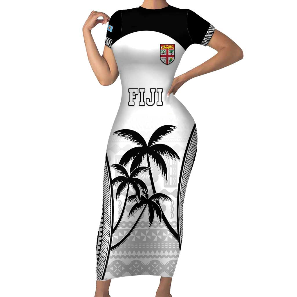 Custom Fiji Tapa Football Short Sleeve Bodycon Dress Sporty Style LT05 Long Dress White - Polynesian Pride