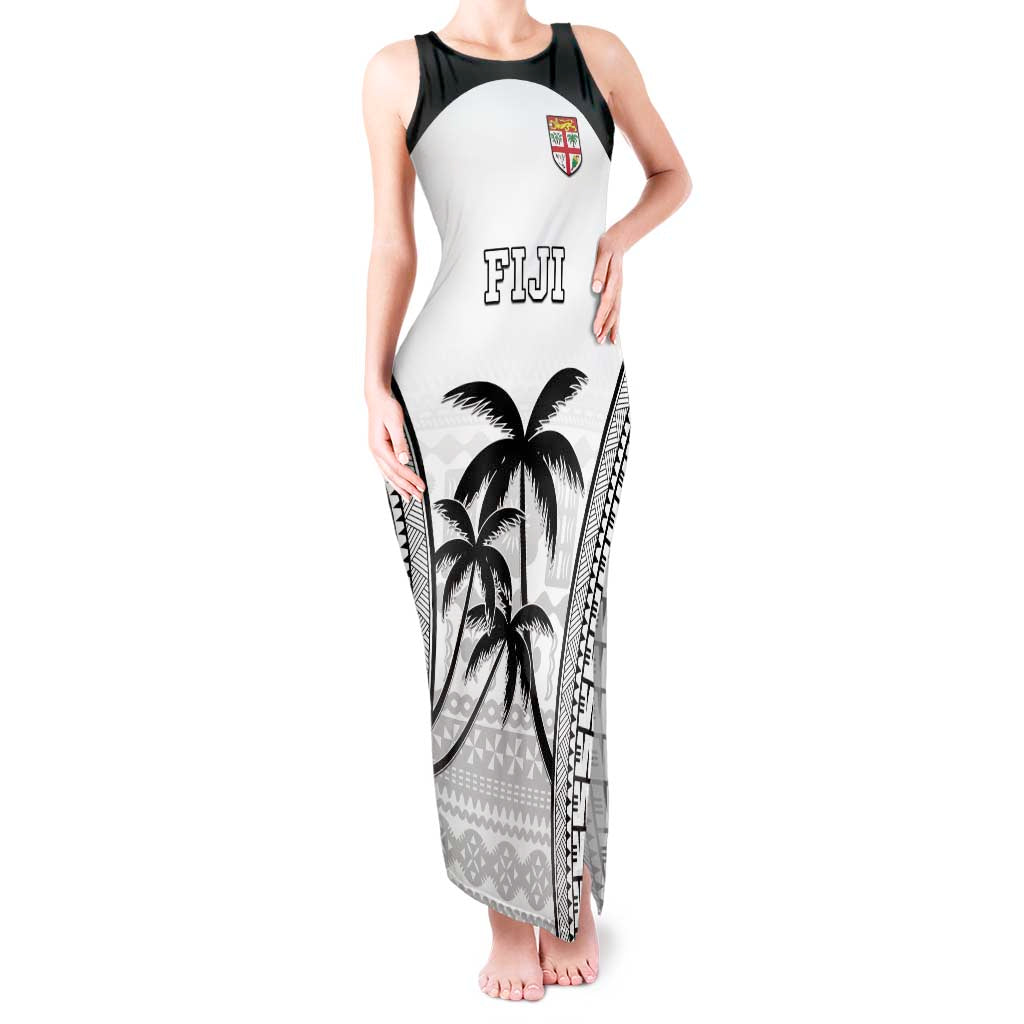 Custom Fiji Tapa Football Tank Maxi Dress Sporty Style LT05 Women White - Polynesian Pride