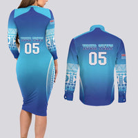 Custom Fiji Football Couples Matching Long Sleeve Bodycon Dress and Long Sleeve Button Shirt Fijian Tapa Pattern LT05 - Polynesian Pride