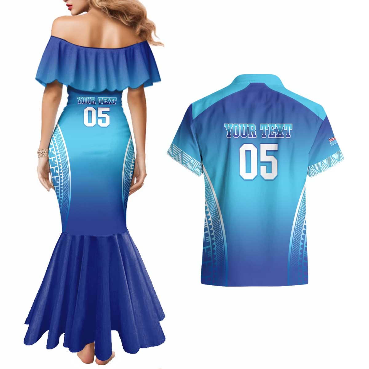 Custom Fiji Football Couples Matching Mermaid Dress and Hawaiian Shirt Fijian Tapa Pattern LT05 - Polynesian Pride