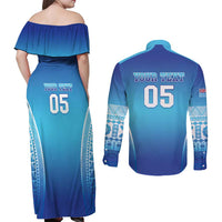 Custom Fiji Football Couples Matching Off Shoulder Maxi Dress and Long Sleeve Button Shirt Fijian Tapa Pattern LT05 - Polynesian Pride