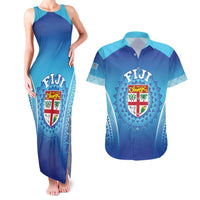 Custom Fiji Football Couples Matching Tank Maxi Dress and Hawaiian Shirt Fijian Tapa Pattern LT05 Blue - Polynesian Pride