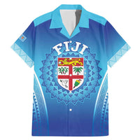 Custom Fiji Football Family Matching Mermaid Dress and Hawaiian Shirt Fijian Tapa Pattern LT05 Dad's Shirt - Short Sleeve Blue - Polynesian Pride