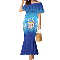 Custom Fiji Football Family Matching Mermaid Dress and Hawaiian Shirt Fijian Tapa Pattern LT05 Mom's Dress Blue - Polynesian Pride
