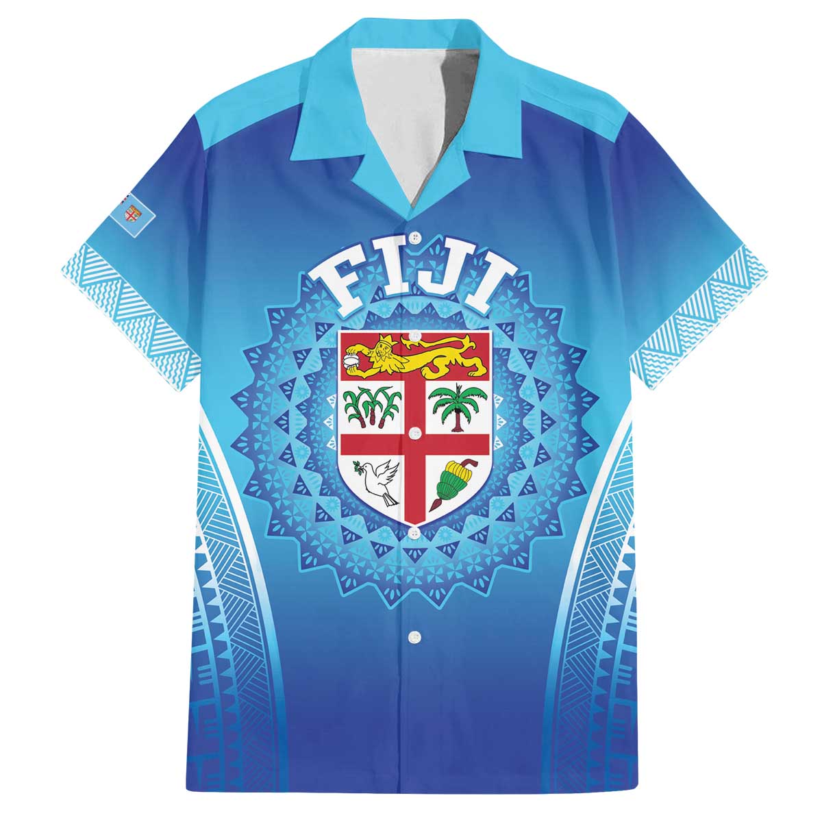Custom Fiji Football Family Matching Off The Shoulder Long Sleeve Dress and Hawaiian Shirt Fijian Tapa Pattern LT05 Dad's Shirt - Short Sleeve Blue - Polynesian Pride