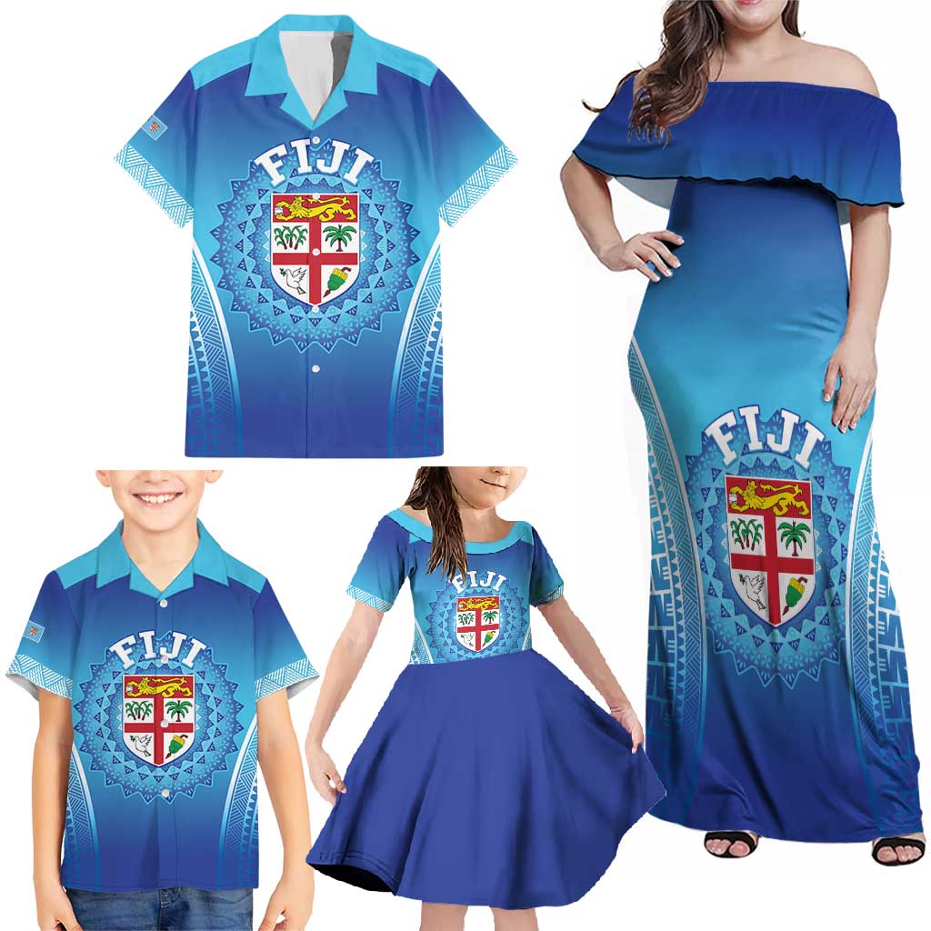 Custom Fiji Football Family Matching Off Shoulder Maxi Dress and Hawaiian Shirt Fijian Tapa Pattern LT05 - Polynesian Pride