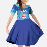 Custom Fiji Football Family Matching Puletasi and Hawaiian Shirt Fijian Tapa Pattern LT05 Daughter's Dress Blue - Polynesian Pride