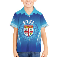 Custom Fiji Football Family Matching Puletasi and Hawaiian Shirt Fijian Tapa Pattern LT05 Son's Shirt Blue - Polynesian Pride