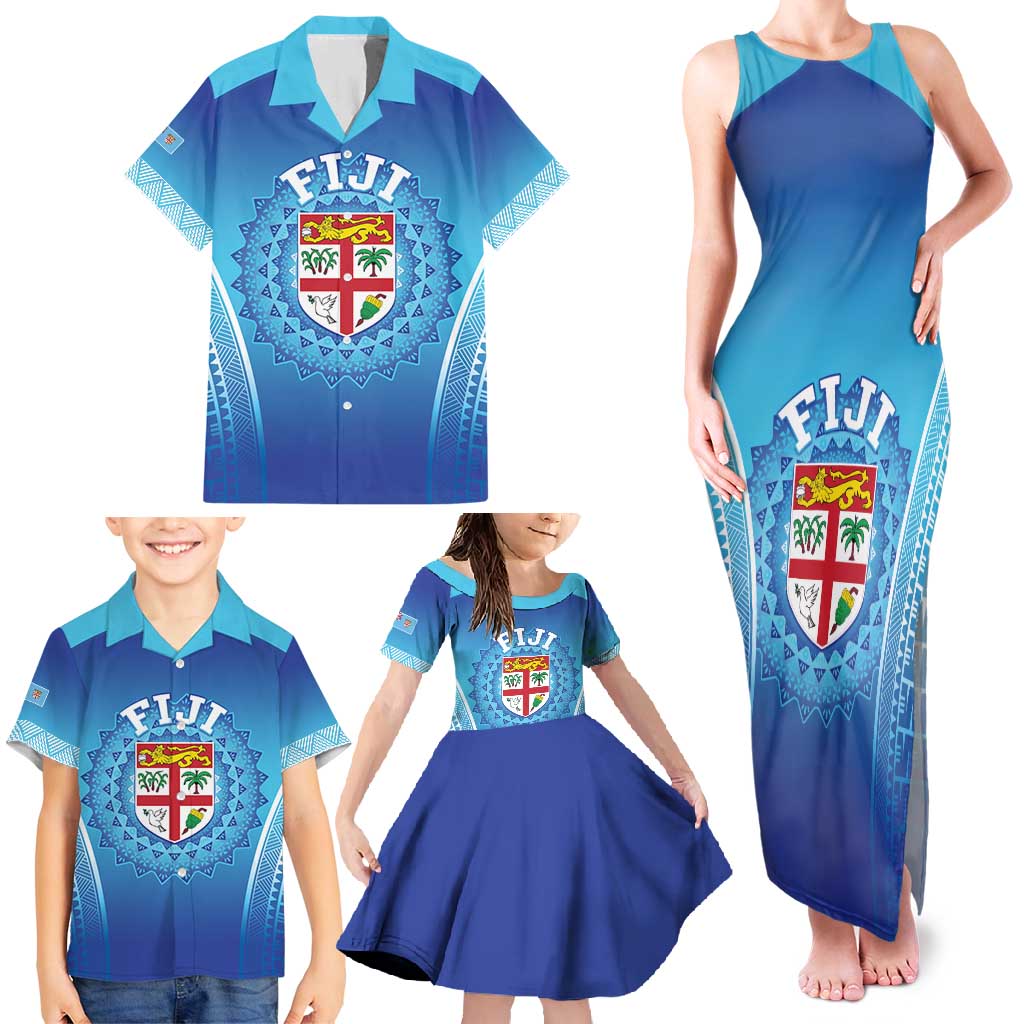 Custom Fiji Football Family Matching Tank Maxi Dress and Hawaiian Shirt Fijian Tapa Pattern LT05 - Polynesian Pride