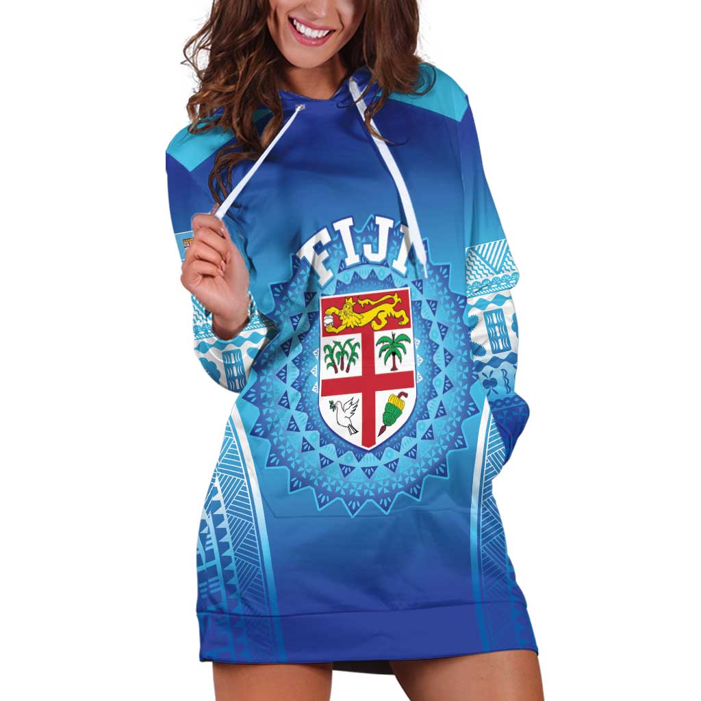 Custom Fiji Football Hoodie Dress Fijian Tapa Pattern LT05 Blue - Polynesian Pride