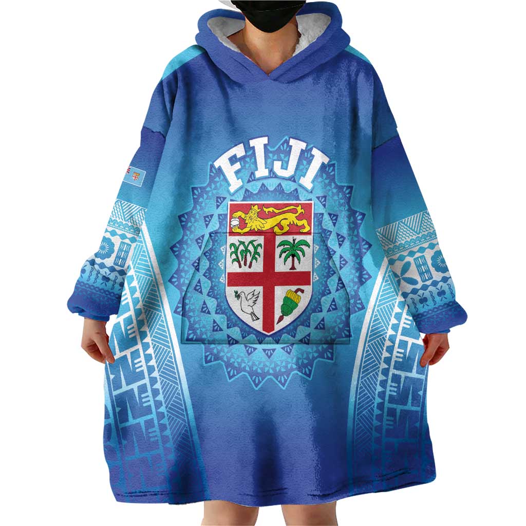 Custom Fiji Football Wearable Blanket Hoodie Fijian Tapa Pattern LT05 - Polynesian Pride
