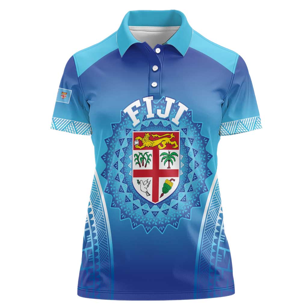 Custom Fiji Football Women Polo Shirt Fijian Tapa Pattern LT05 Female Blue - Polynesian Pride