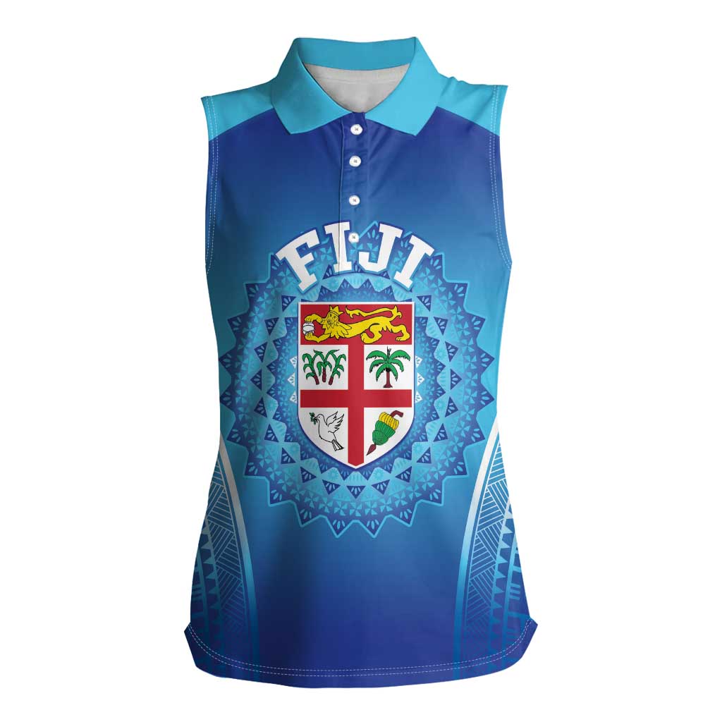 Custom Fiji Football Women Sleeveless Polo Shirt Fijian Tapa Pattern LT05 Female Blue - Polynesian Pride