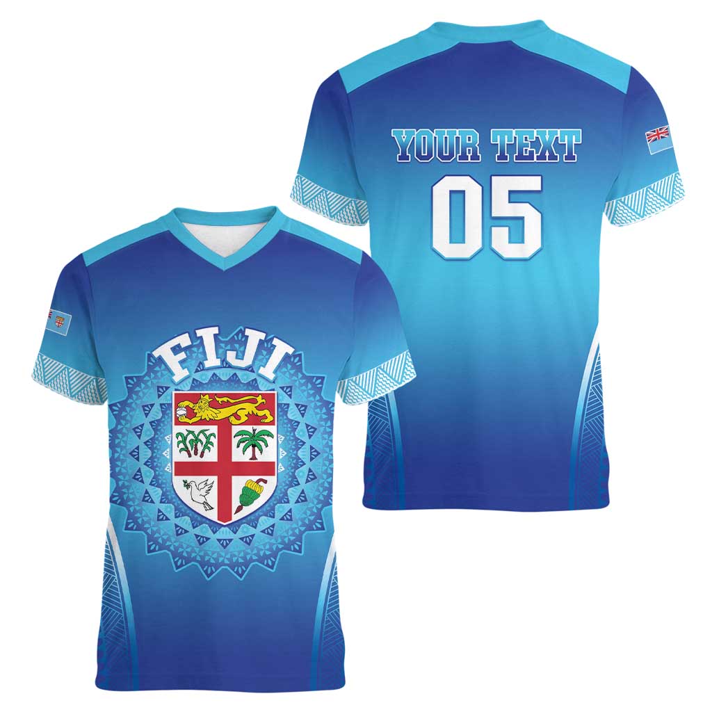 Custom Fiji Football Women V-Neck T-Shirt Fijian Tapa Pattern LT05 - Polynesian Pride