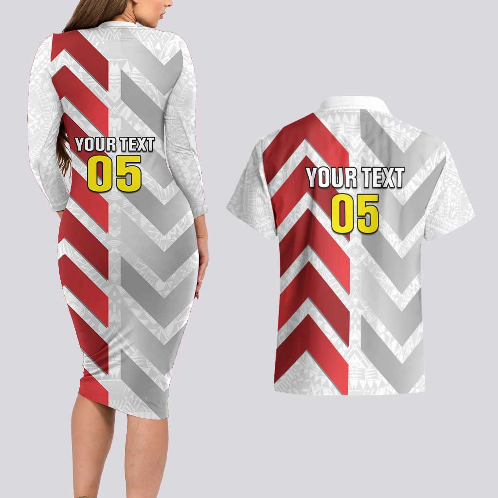 Custom New Caledonia Football Couples Matching Long Sleeve Bodycon Dress and Hawaiian Shirt Unique Style LT05 - Polynesian Pride