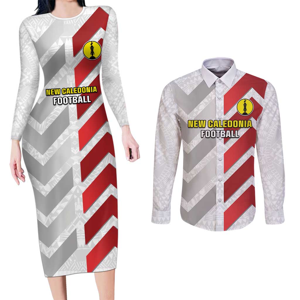 Custom New Caledonia Football Couples Matching Long Sleeve Bodycon Dress and Long Sleeve Button Shirt Unique Style LT05 Red - Polynesian Pride