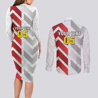 Custom New Caledonia Football Couples Matching Long Sleeve Bodycon Dress and Long Sleeve Button Shirt Unique Style LT05 - Polynesian Pride