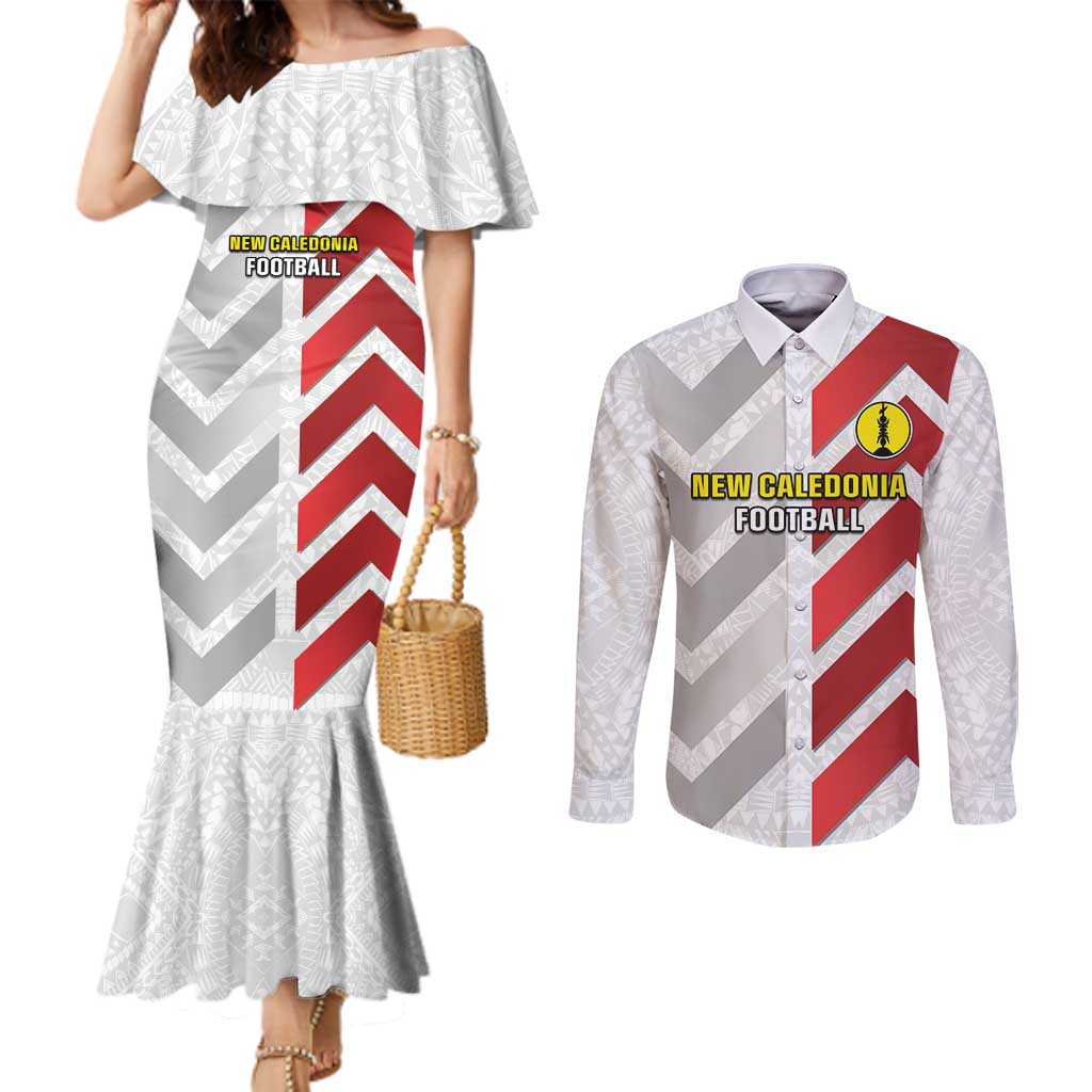 Custom New Caledonia Football Couples Matching Mermaid Dress and Long Sleeve Button Shirt Unique Style LT05 Red - Polynesian Pride