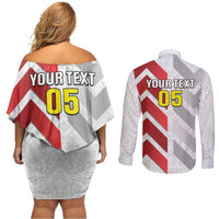 Custom New Caledonia Football Couples Matching Off Shoulder Short Dress and Long Sleeve Button Shirt Unique Style LT05 - Polynesian Pride