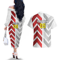 Custom New Caledonia Football Couples Matching Off The Shoulder Long Sleeve Dress and Hawaiian Shirt Unique Style LT05 - Polynesian Pride