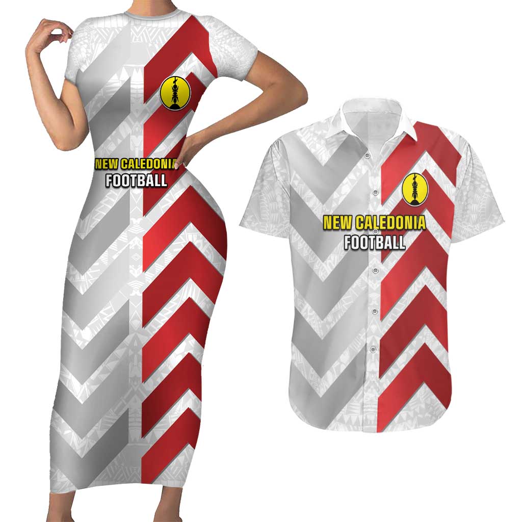 Custom New Caledonia Football Couples Matching Short Sleeve Bodycon Dress and Hawaiian Shirt Unique Style LT05 Red - Polynesian Pride