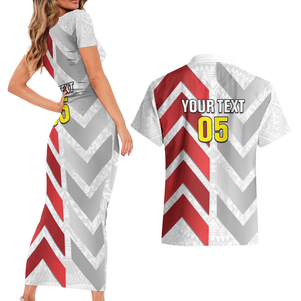 Custom New Caledonia Football Couples Matching Short Sleeve Bodycon Dress and Hawaiian Shirt Unique Style LT05 - Polynesian Pride