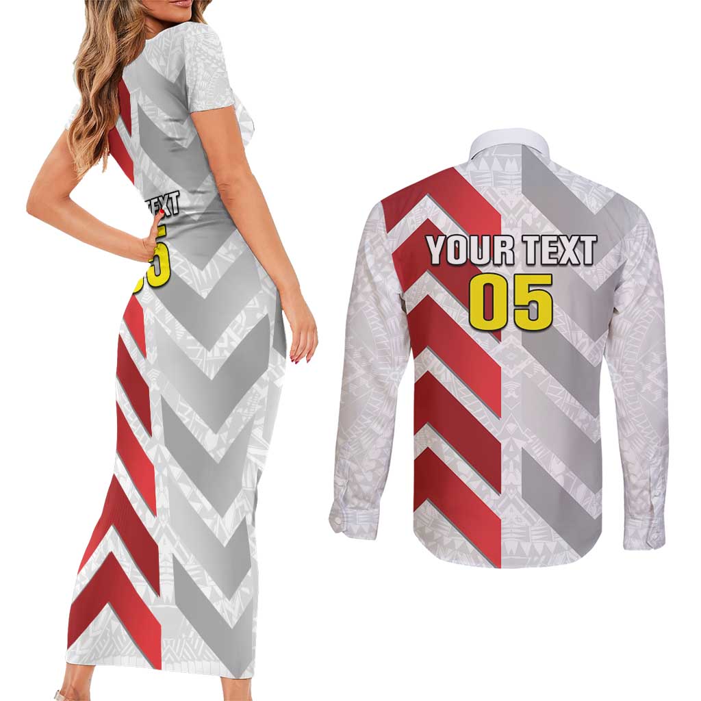 Custom New Caledonia Football Couples Matching Short Sleeve Bodycon Dress and Long Sleeve Button Shirt Unique Style LT05 - Polynesian Pride