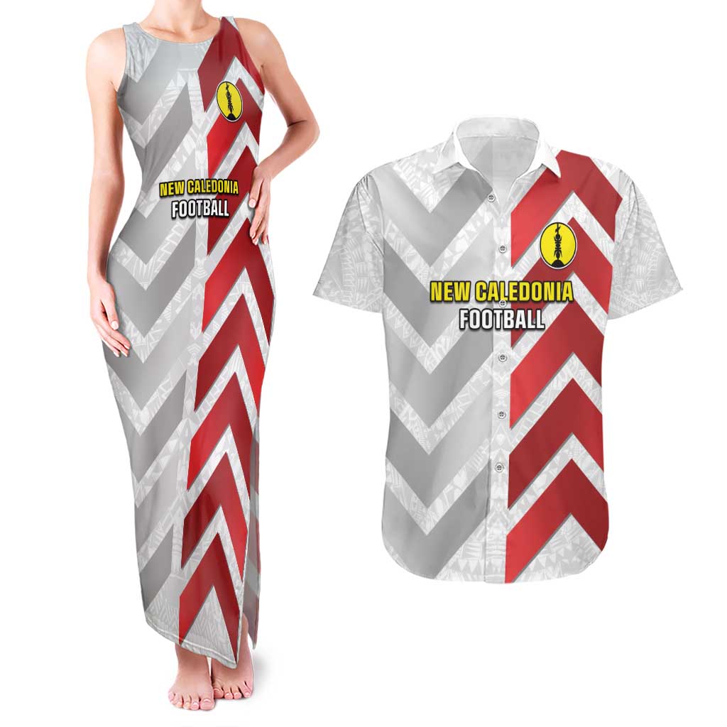 Custom New Caledonia Football Couples Matching Tank Maxi Dress and Hawaiian Shirt Unique Style LT05 Red - Polynesian Pride