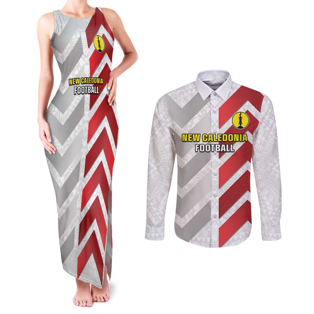 Custom New Caledonia Football Couples Matching Tank Maxi Dress and Long Sleeve Button Shirt Unique Style LT05 Red - Polynesian Pride