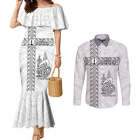 Custom New Caledonia Football Couples Matching Mermaid Dress and Long Sleeve Button Shirt Go The Kagus LT05 White - Polynesian Pride