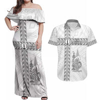 Custom New Caledonia Football Couples Matching Off Shoulder Maxi Dress and Hawaiian Shirt Go The Kagus LT05 White - Polynesian Pride