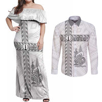 Custom New Caledonia Football Couples Matching Off Shoulder Maxi Dress and Long Sleeve Button Shirt Go The Kagus LT05 White - Polynesian Pride