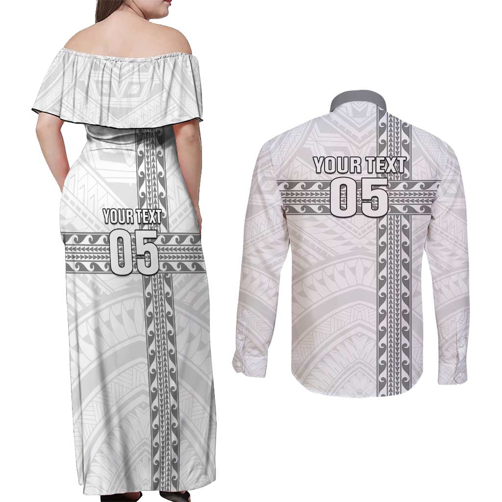 Custom New Caledonia Football Couples Matching Off Shoulder Maxi Dress and Long Sleeve Button Shirt Go The Kagus LT05 - Polynesian Pride