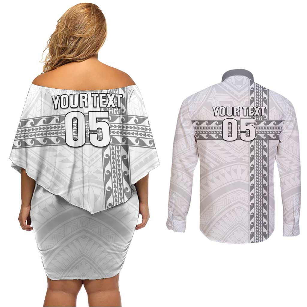 Custom New Caledonia Football Couples Matching Off Shoulder Short Dress and Long Sleeve Button Shirt Go The Kagus LT05 - Polynesian Pride
