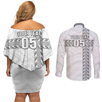 Custom New Caledonia Football Couples Matching Off Shoulder Short Dress and Long Sleeve Button Shirt Go The Kagus LT05 - Polynesian Pride