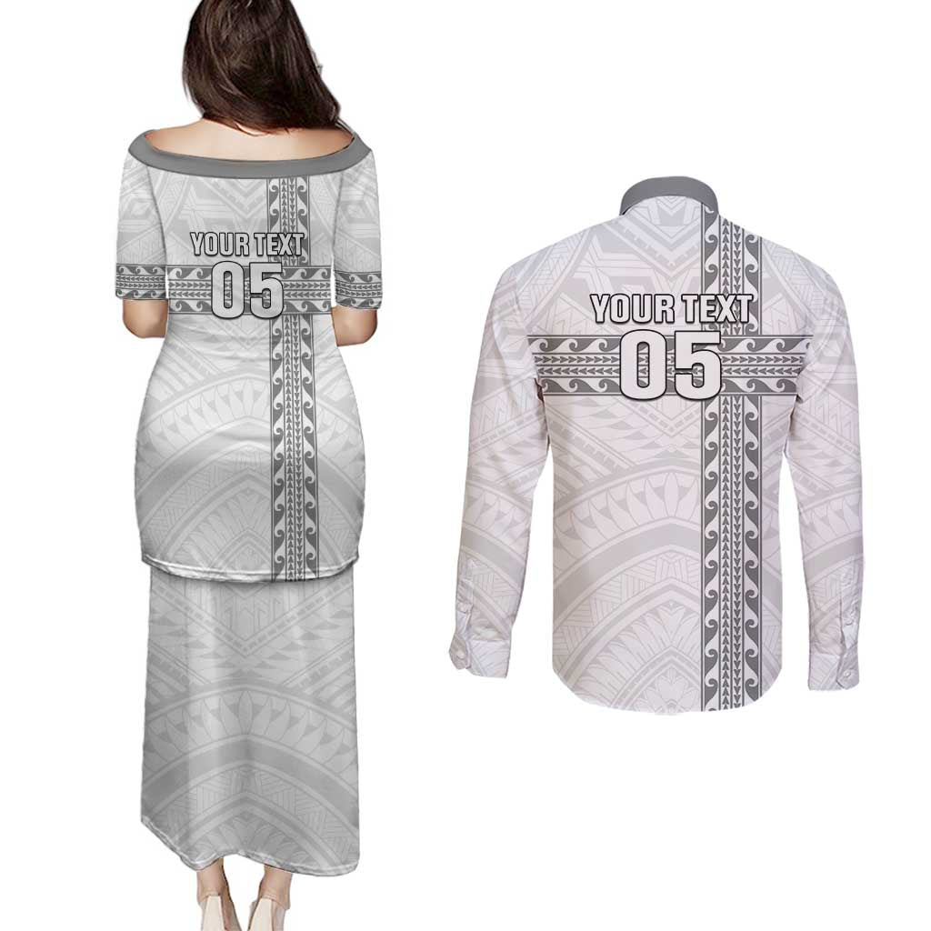 Custom New Caledonia Football Couples Matching Puletasi and Long Sleeve Button Shirt Go The Kagus LT05 - Polynesian Pride