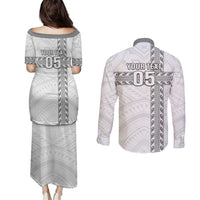 Custom New Caledonia Football Couples Matching Puletasi and Long Sleeve Button Shirt Go The Kagus LT05 - Polynesian Pride